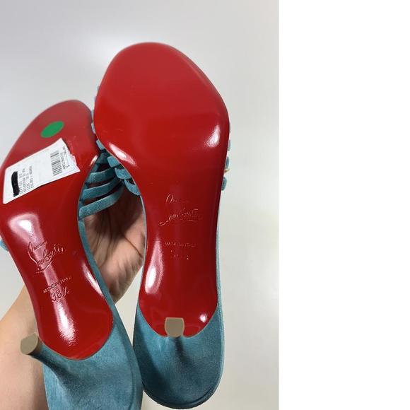 Belbrossa Noumea Aqua Blue 55mm Fringe Suede Kitten Heel Sandals D585 - Picture 10 of 12